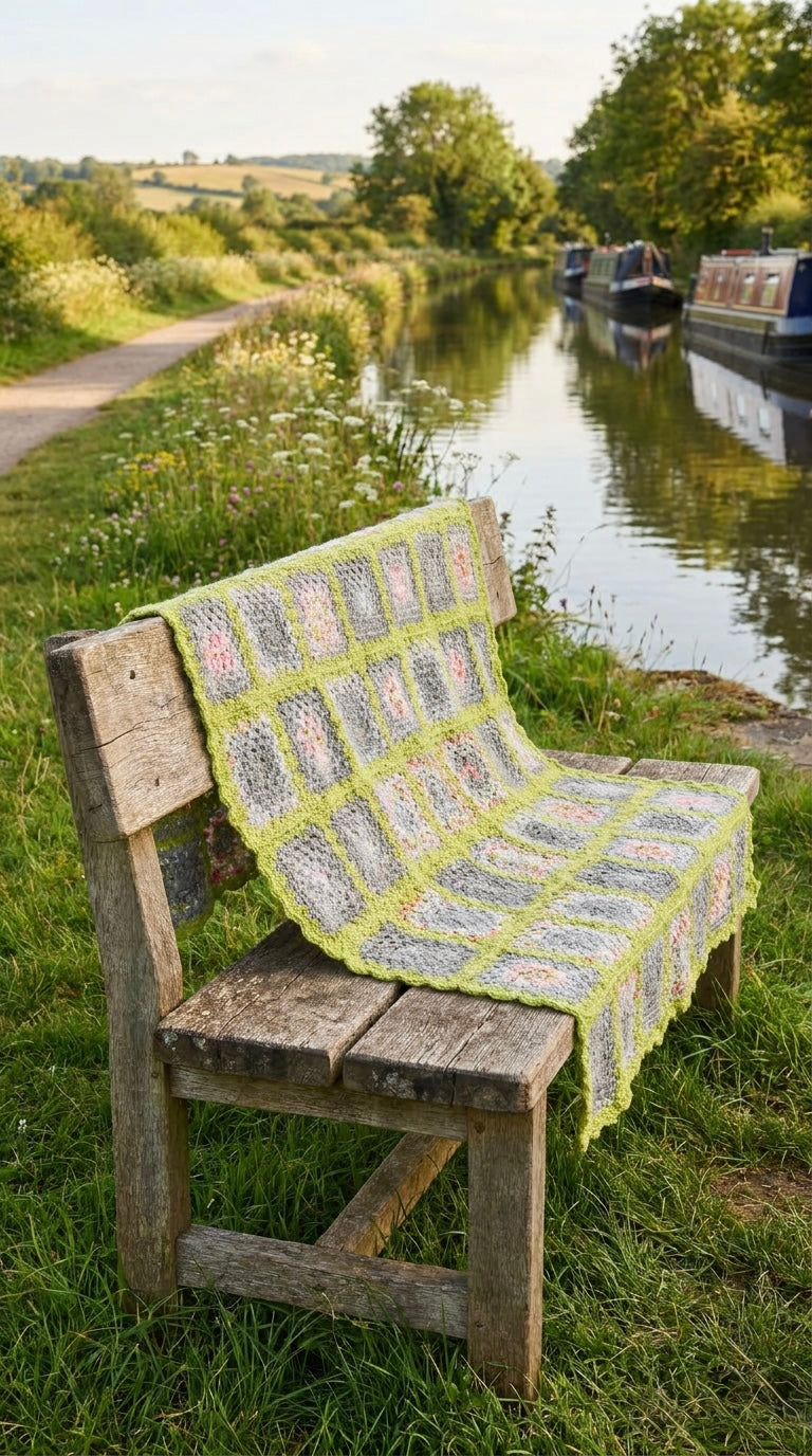 Hand Crocheted Granny Square Blanket – Grey & Lime