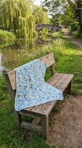 Hand Crocheted Blue Floral Granny Square Blanket
