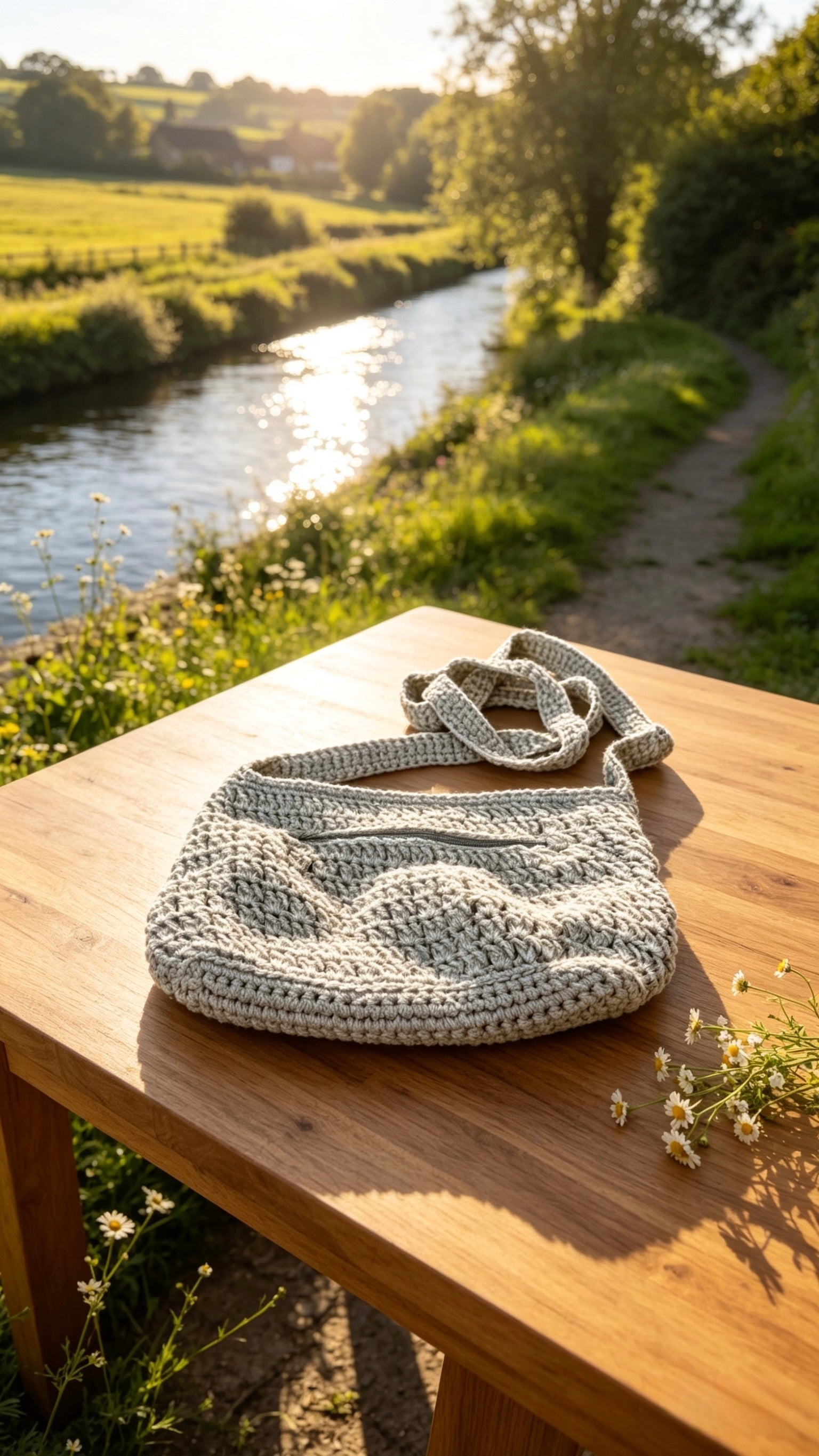 Handmade Grey Crochet Crossbody Bag