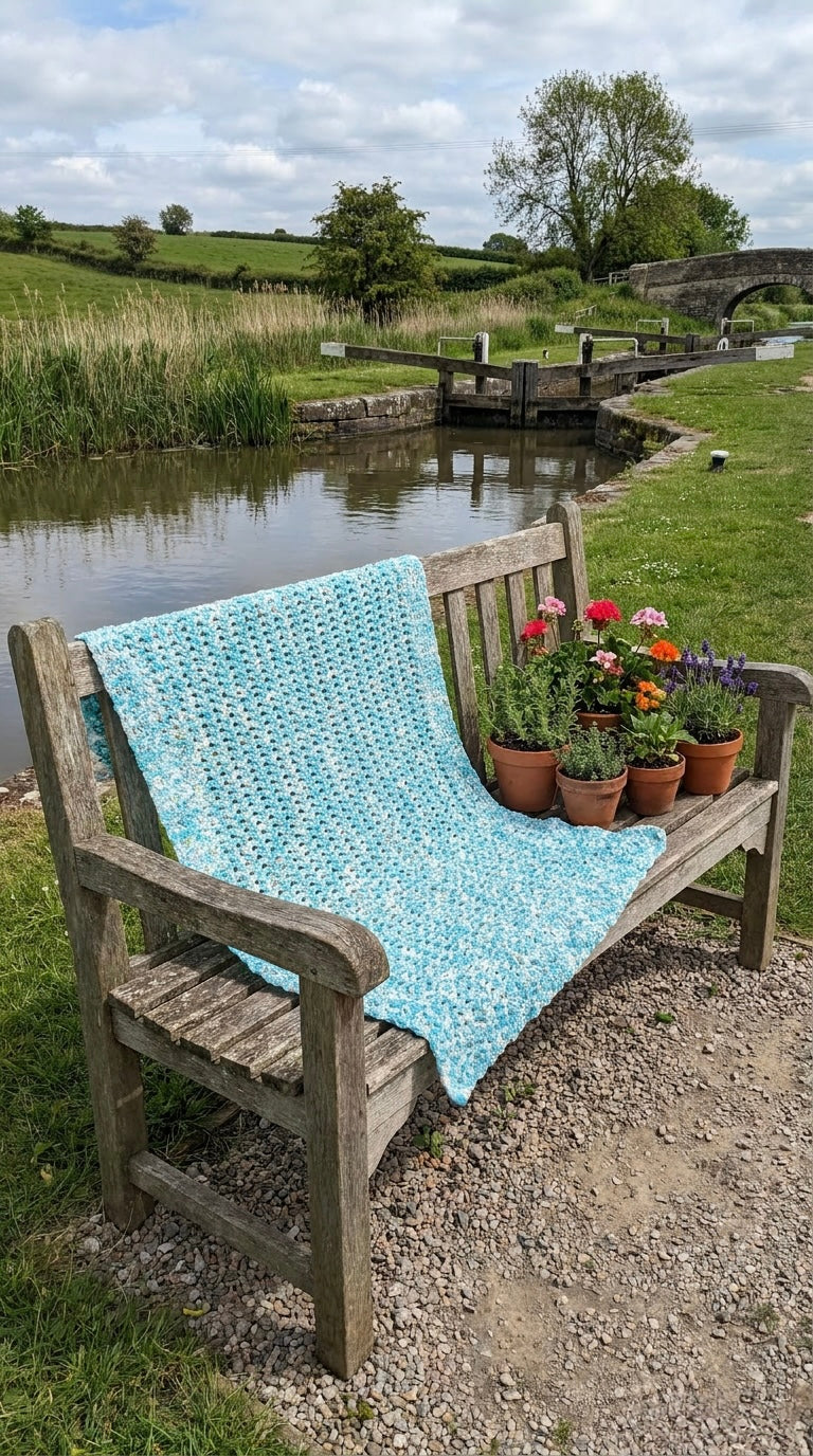 Hand Crocheted Turquoise Marled Blanket