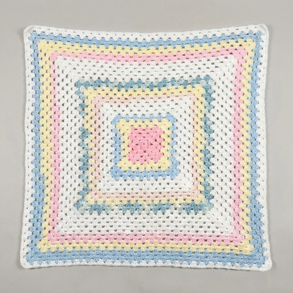 Hand Crocheted Pastel Concentric Square Blanket