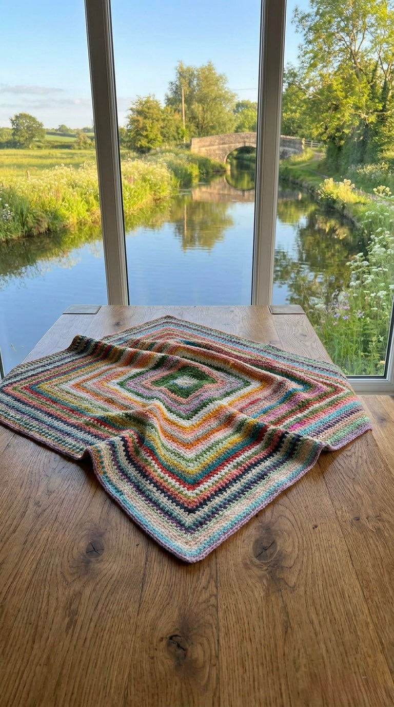 Hand Crocheted Rainbow Gradient Square Blanket