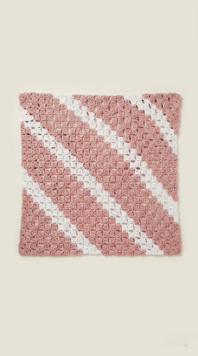 Hand Crocheted Dusky Pink Diagonal Stripe Blanket