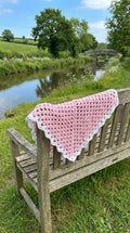 Hand Crocheted Pink & White Lacy Square Blanket