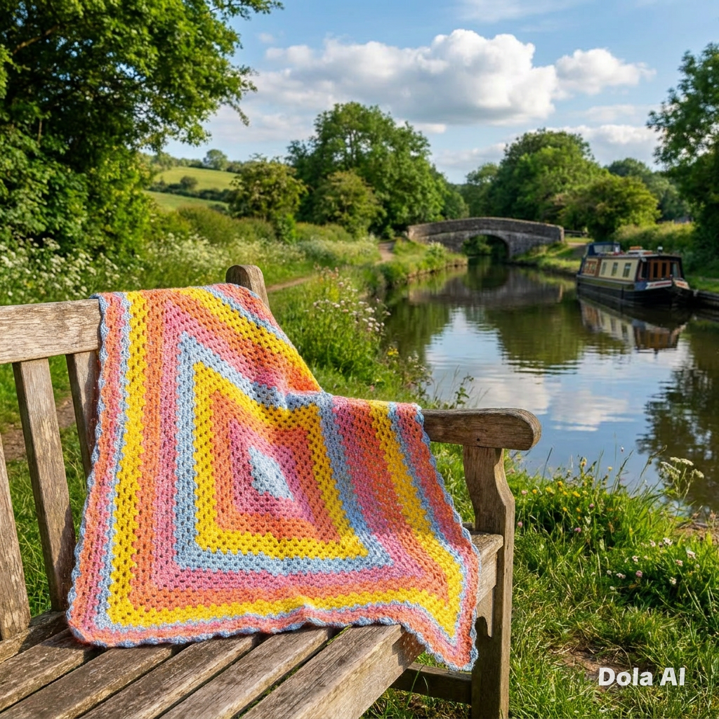 Hand Crocheted Rainbow Concentric Square Blanket