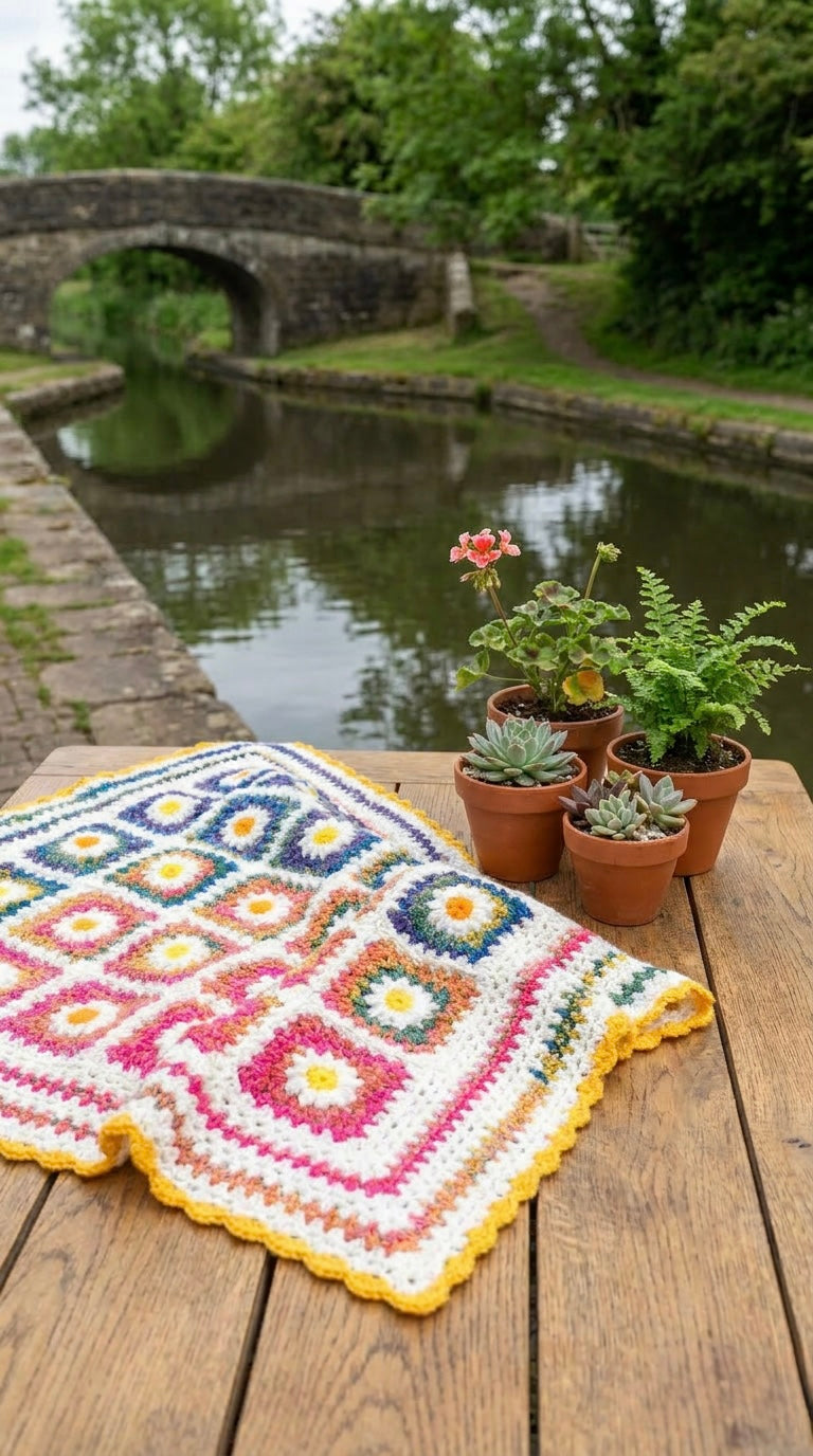 Hand Crocheted Daisy Granny Square Blanket