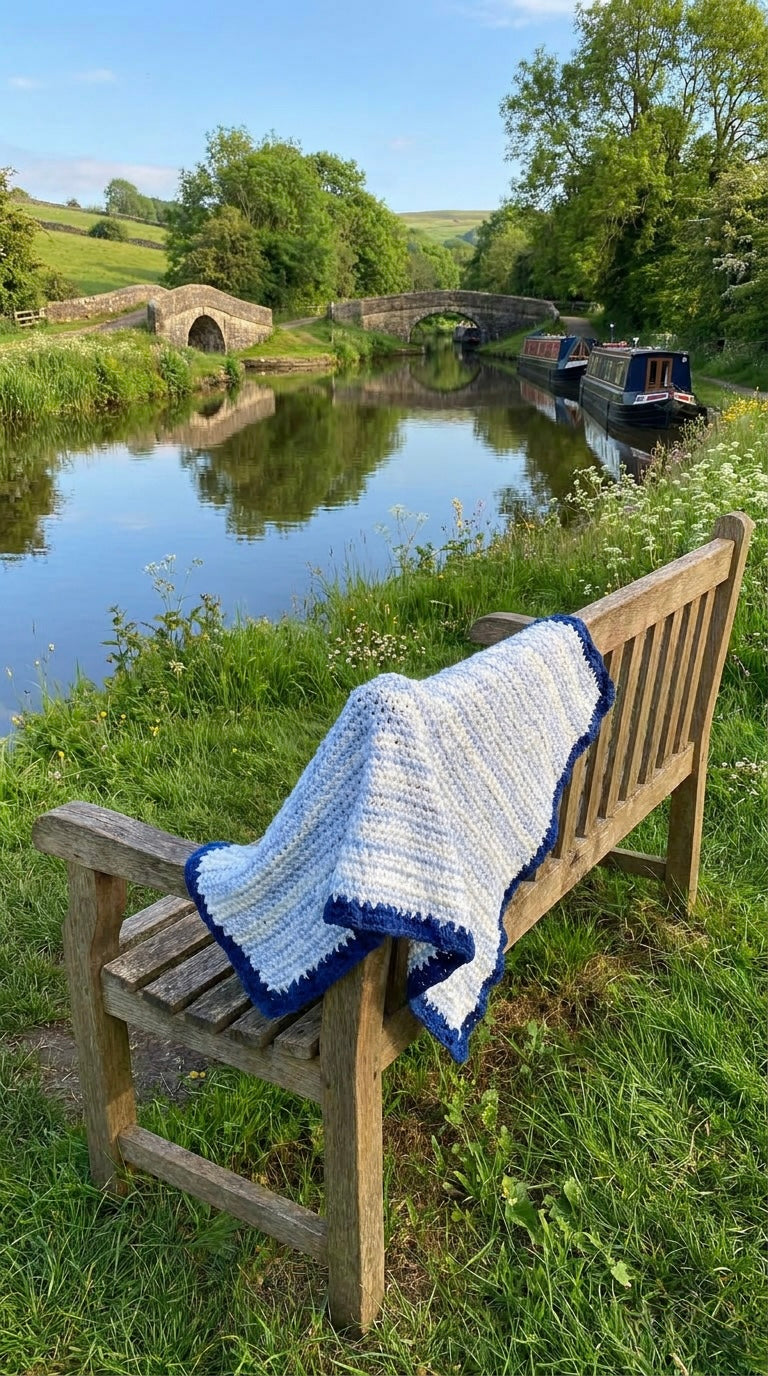 Hand Crocheted Blue Ombré Stripe Blanket