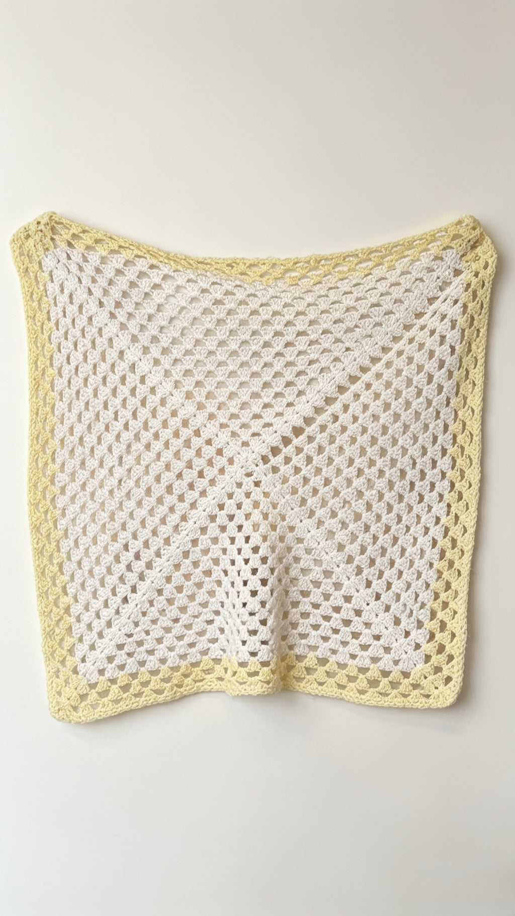 Soft White & Lemon Crochet Blanket – 2ft x 2ft