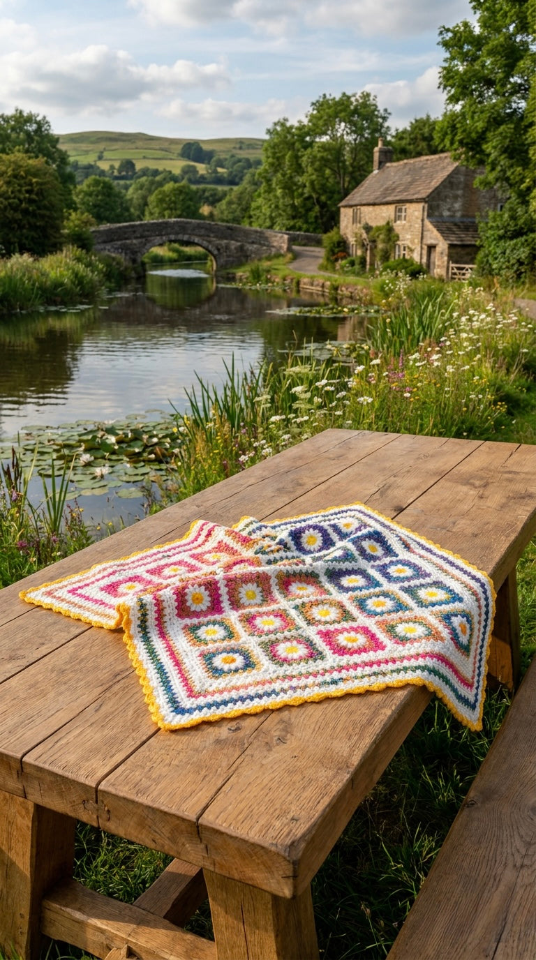 Hand Crocheted Daisy Granny Square Blanket