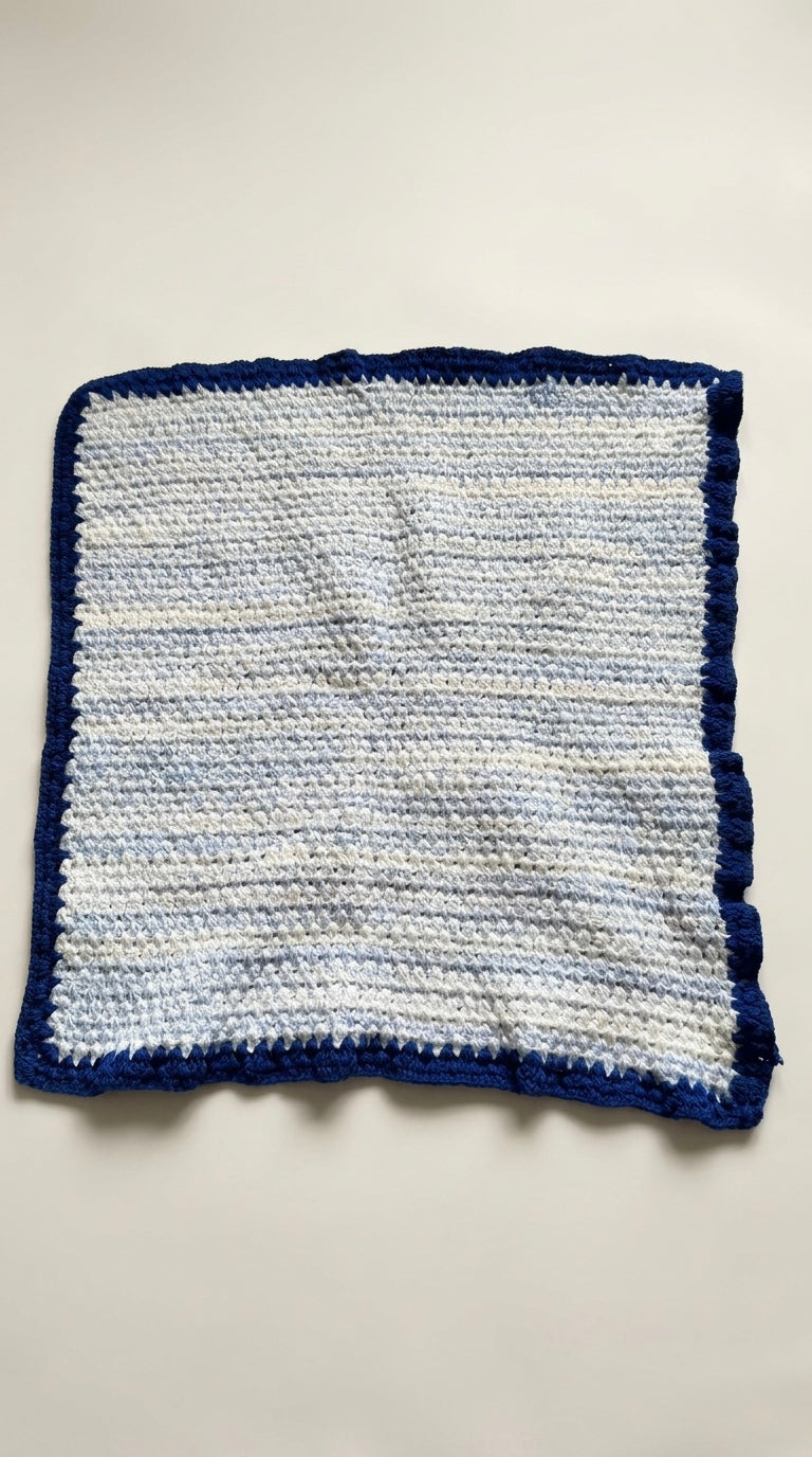 Hand Crocheted Blue Ombré Stripe Blanket