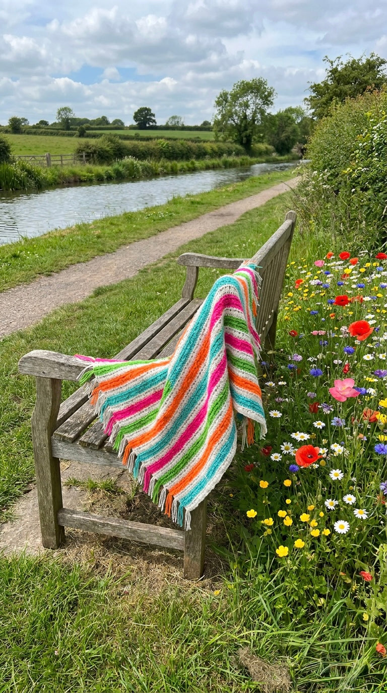 Hand Crocheted Bright Stripe Blanket with Tassels