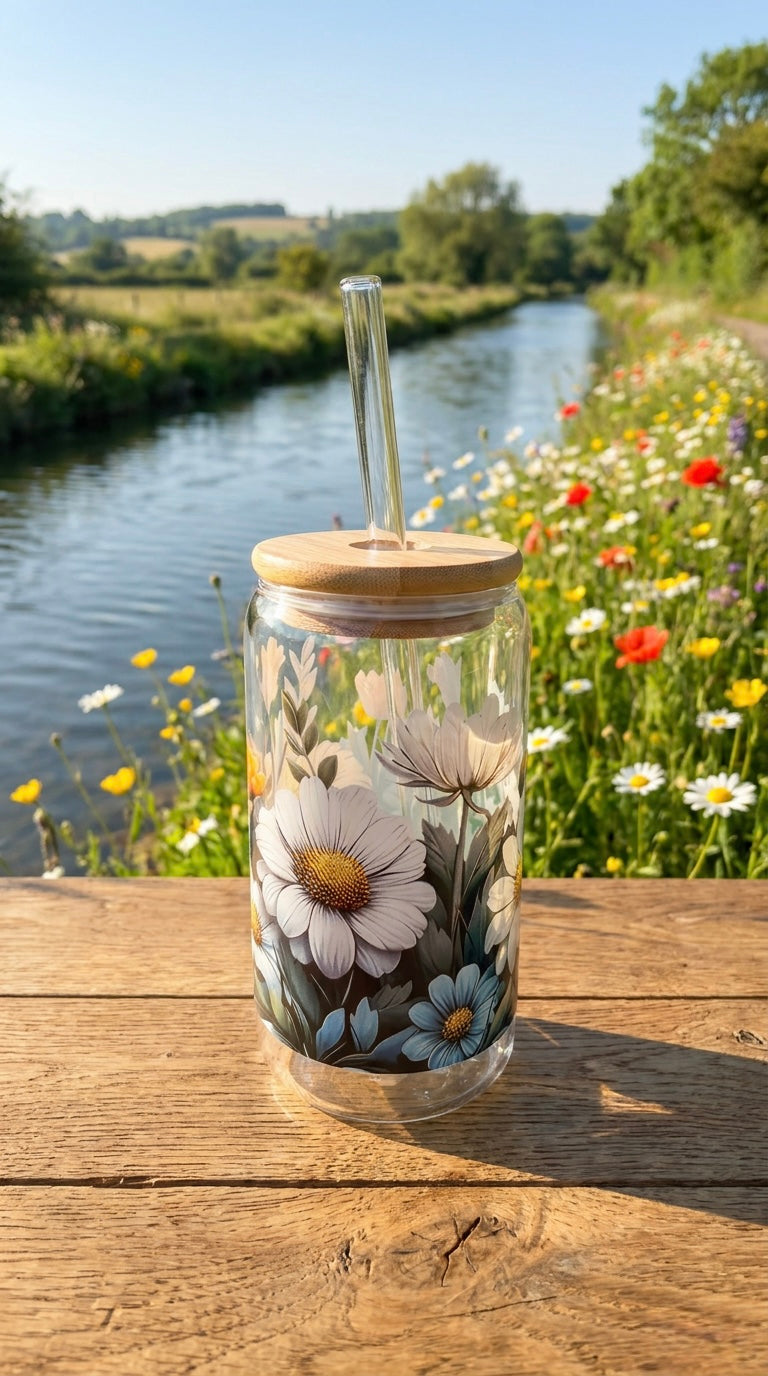 16oz Glass Tumbler - Floral Design
