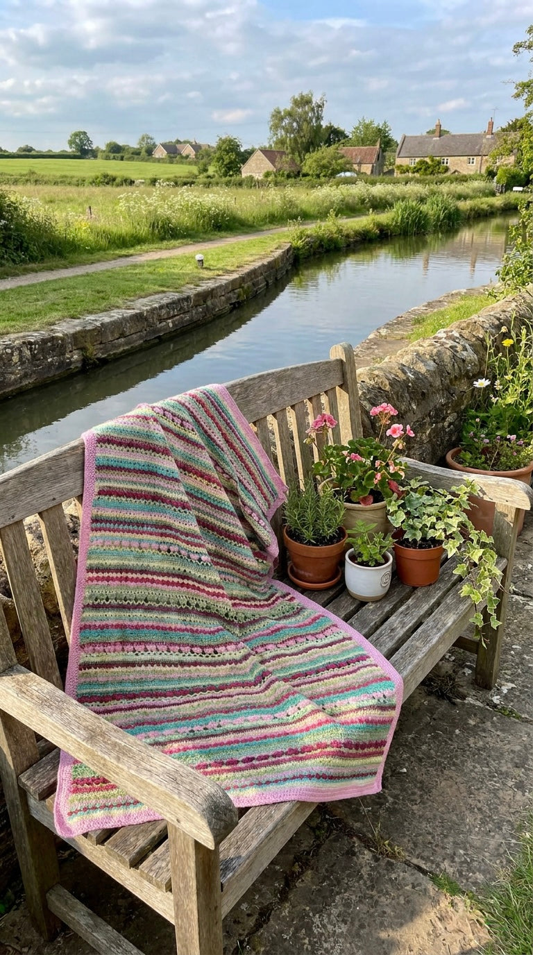 Hand Crocheted Vintage Striped Blanket