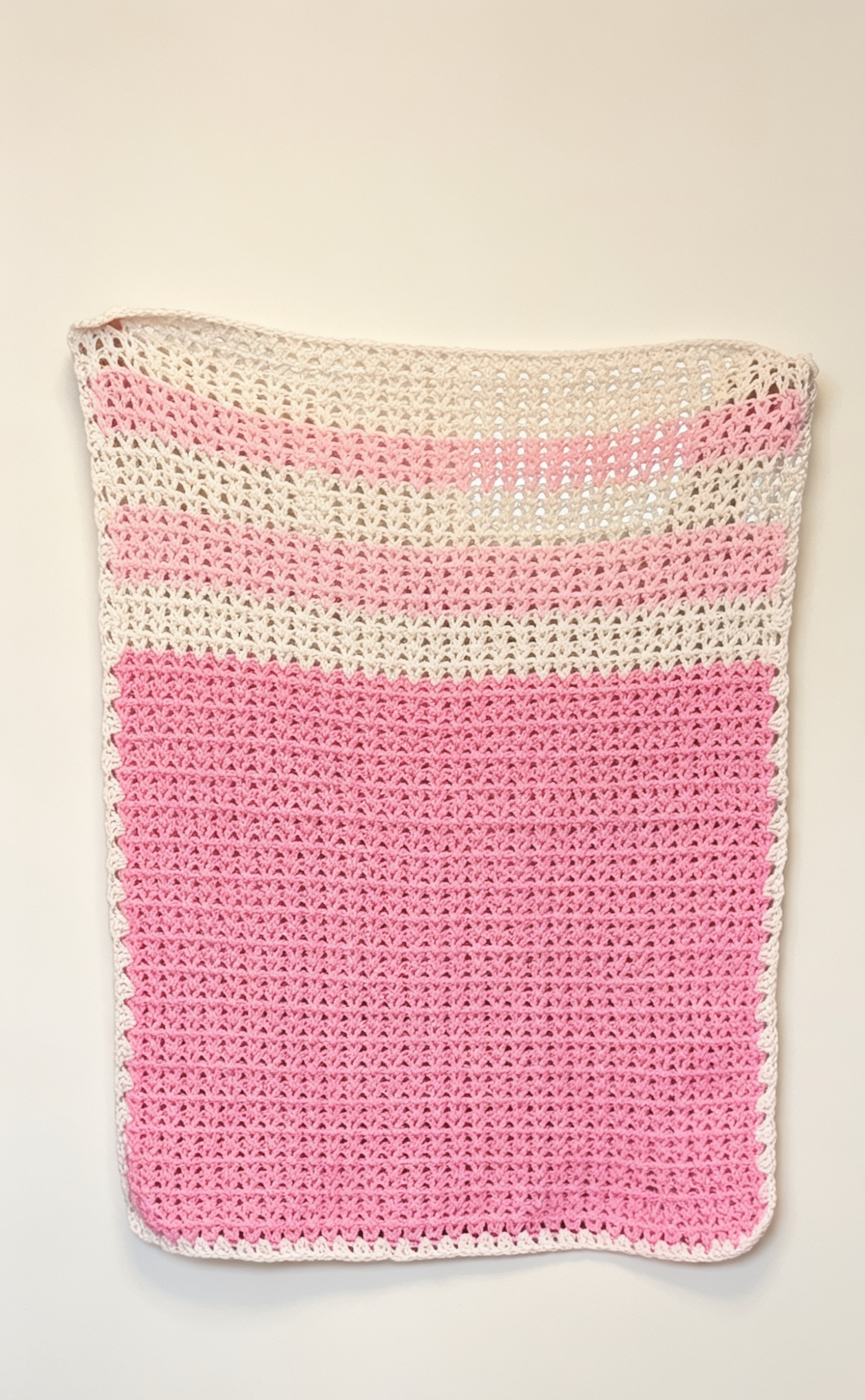 Soft Pink & White Striped Crochet Blanket – 3ft x 2ft