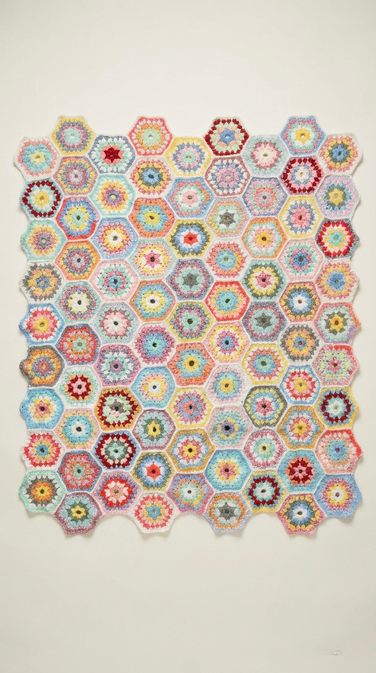 Hand Crocheted Hexagon Floral Blanket