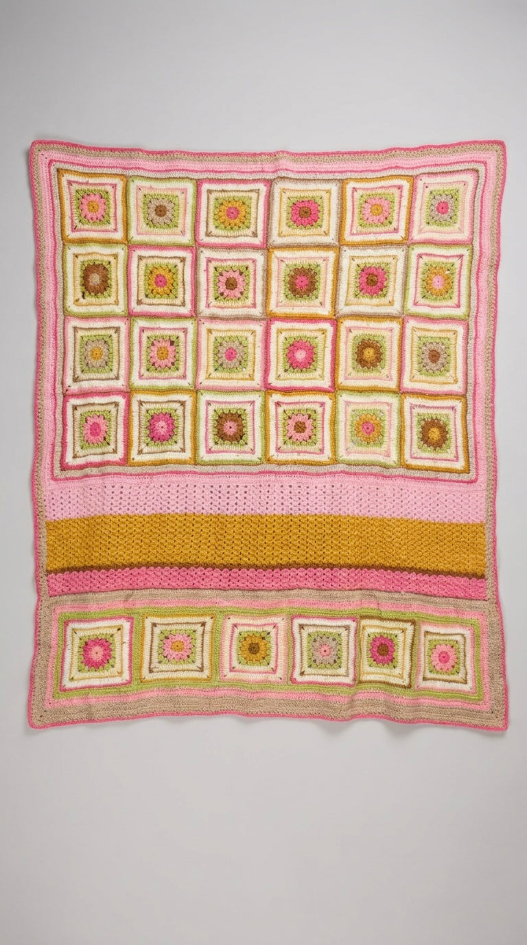 Hand Crocheted Patchwork & Stripe Blanket