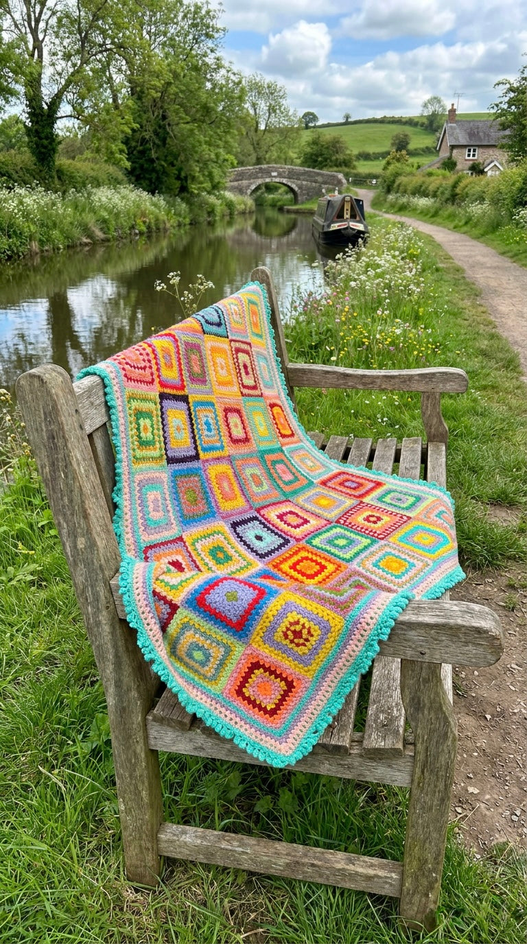 Hand Crocheted Patchwork Granny Square Blanket