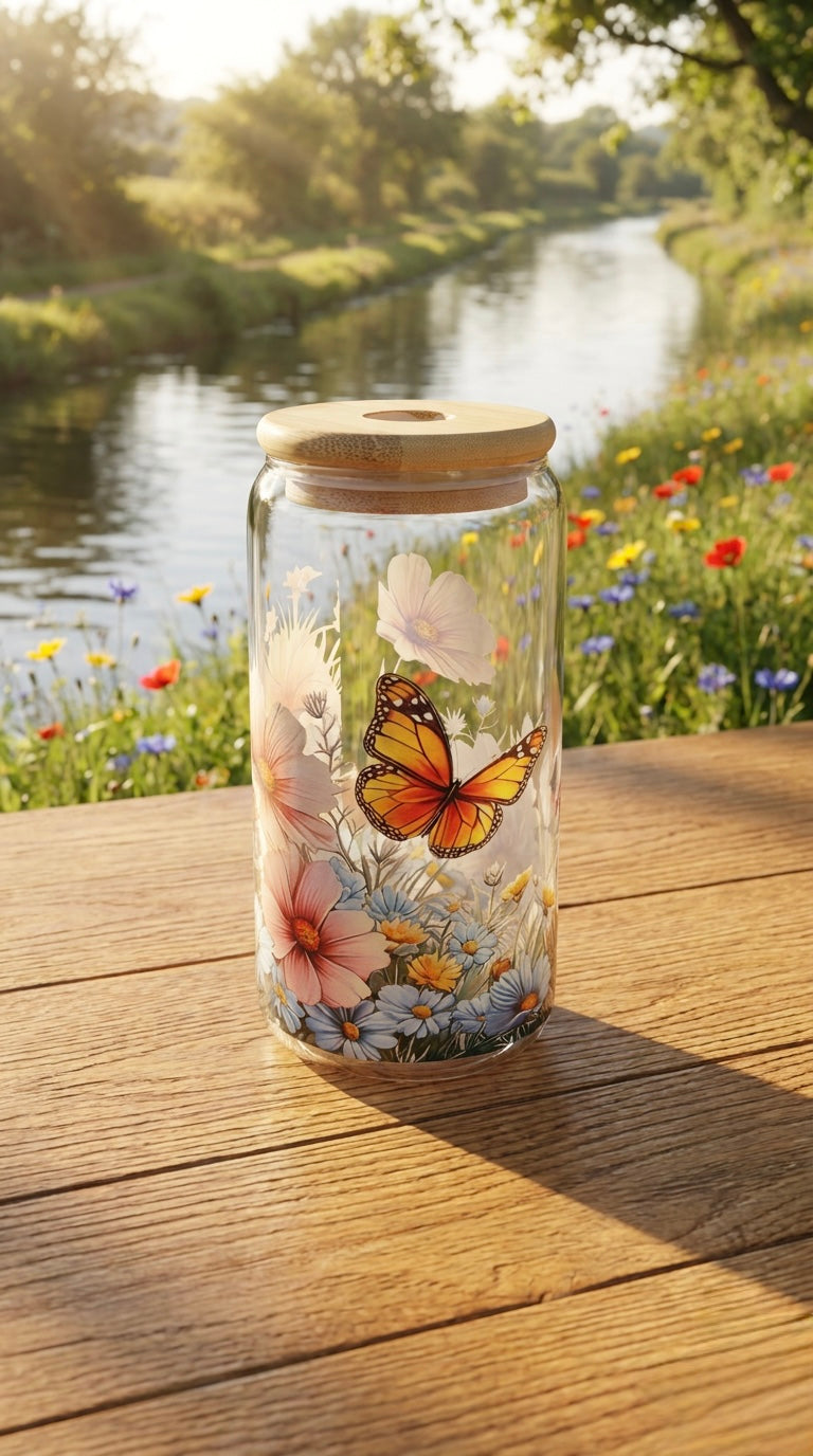 16oz Glass Tumbler - Butterfly