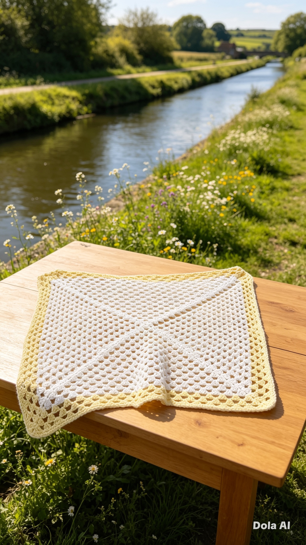 Soft White & Lemon Crochet Blanket – 2ft x 2ft