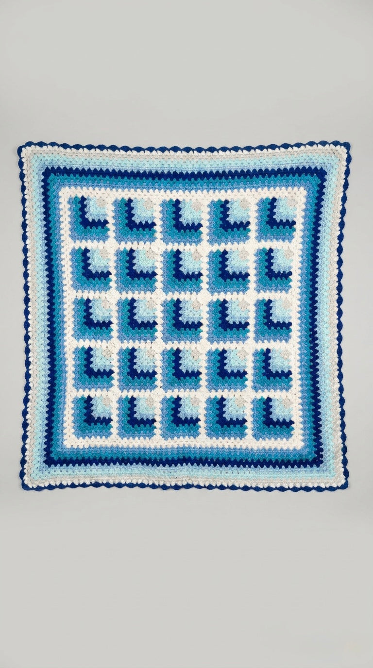 Hand Crocheted Blue Gradient Square Blanket