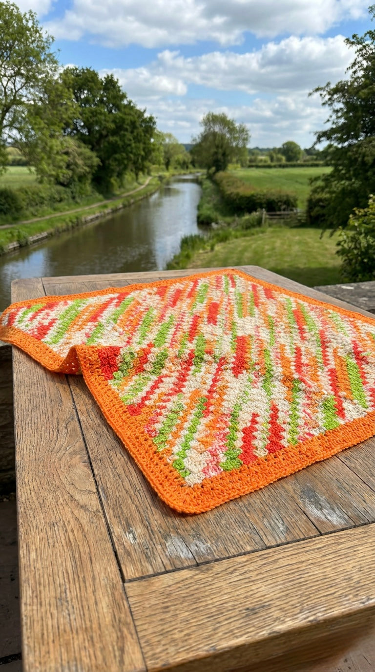 Hand Crocheted Diagonal Stripe Blanket