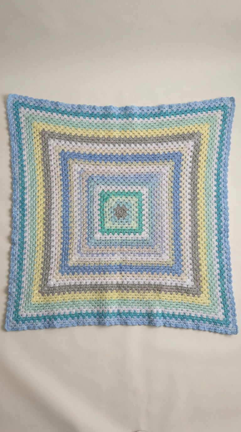 Hand Crocheted Pastel Concentric Square Blanket