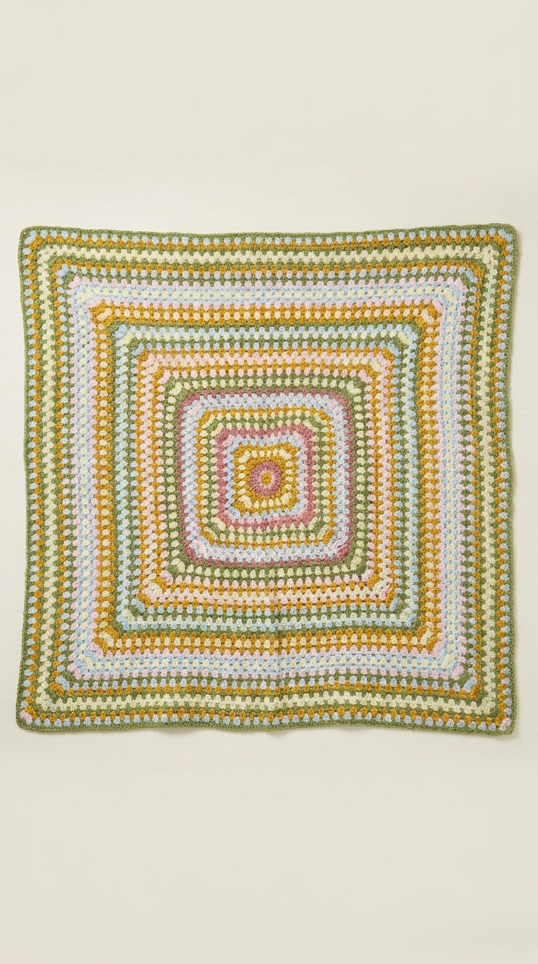 Hand Crocheted Vintage Pastel Square Blanket