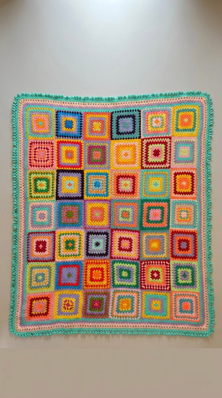 Hand Crocheted Patchwork Granny Square Blanket