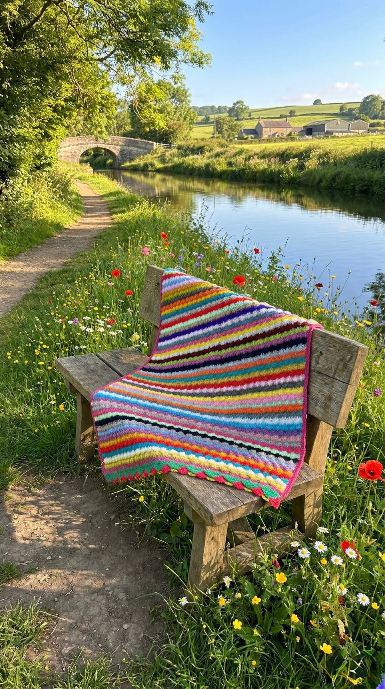 Hand Crocheted Rainbow Textured Stripe Blanket