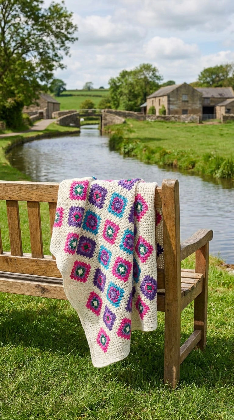 Hand Crocheted Retro Granny Square Blanket
