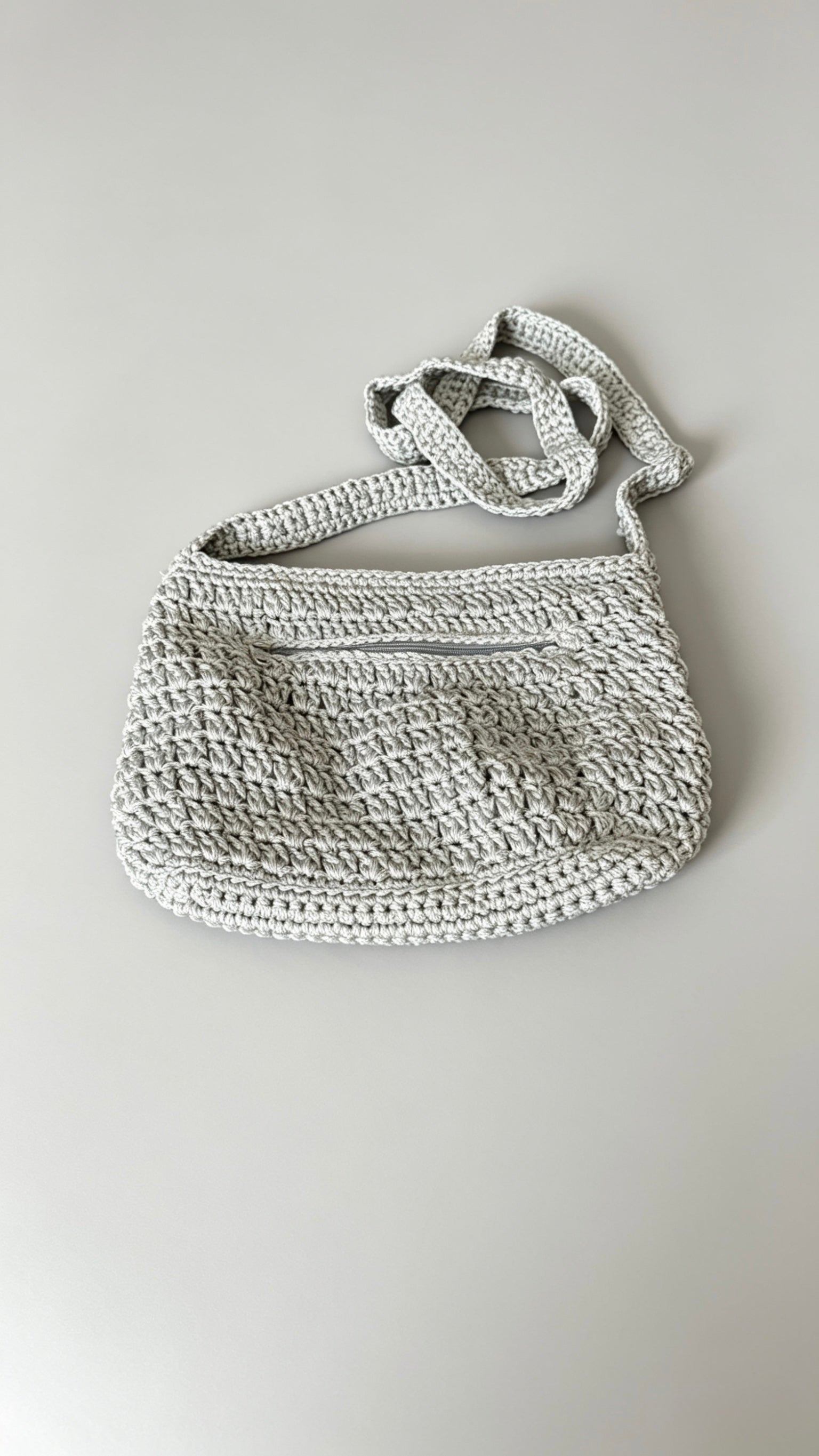 Handmade Grey Crochet Crossbody Bag