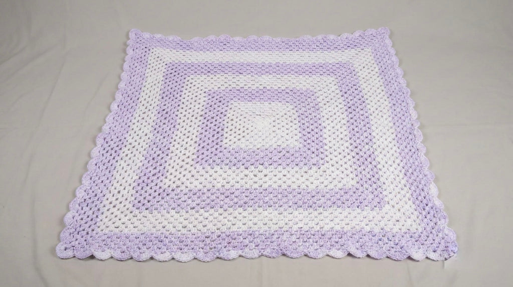 Hand Crocheted Lilac & White Concentric Square Blanket