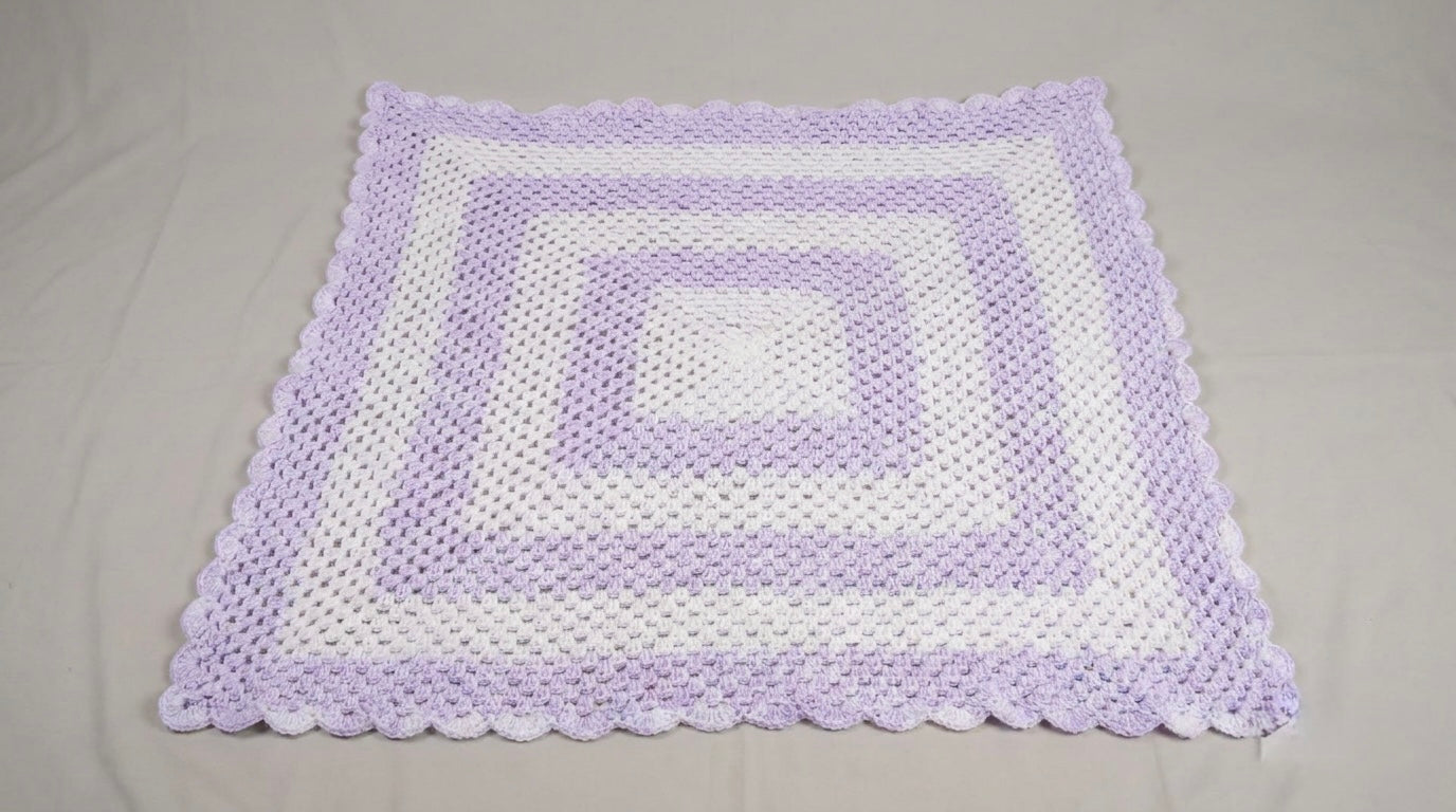 Hand Crocheted Lilac & White Concentric Square Blanket