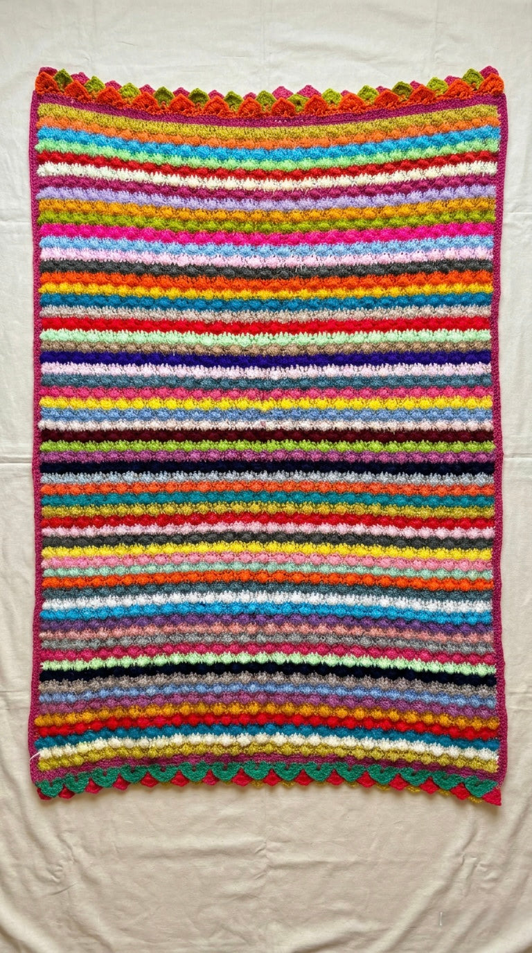 Hand Crocheted Rainbow Textured Stripe Blanket