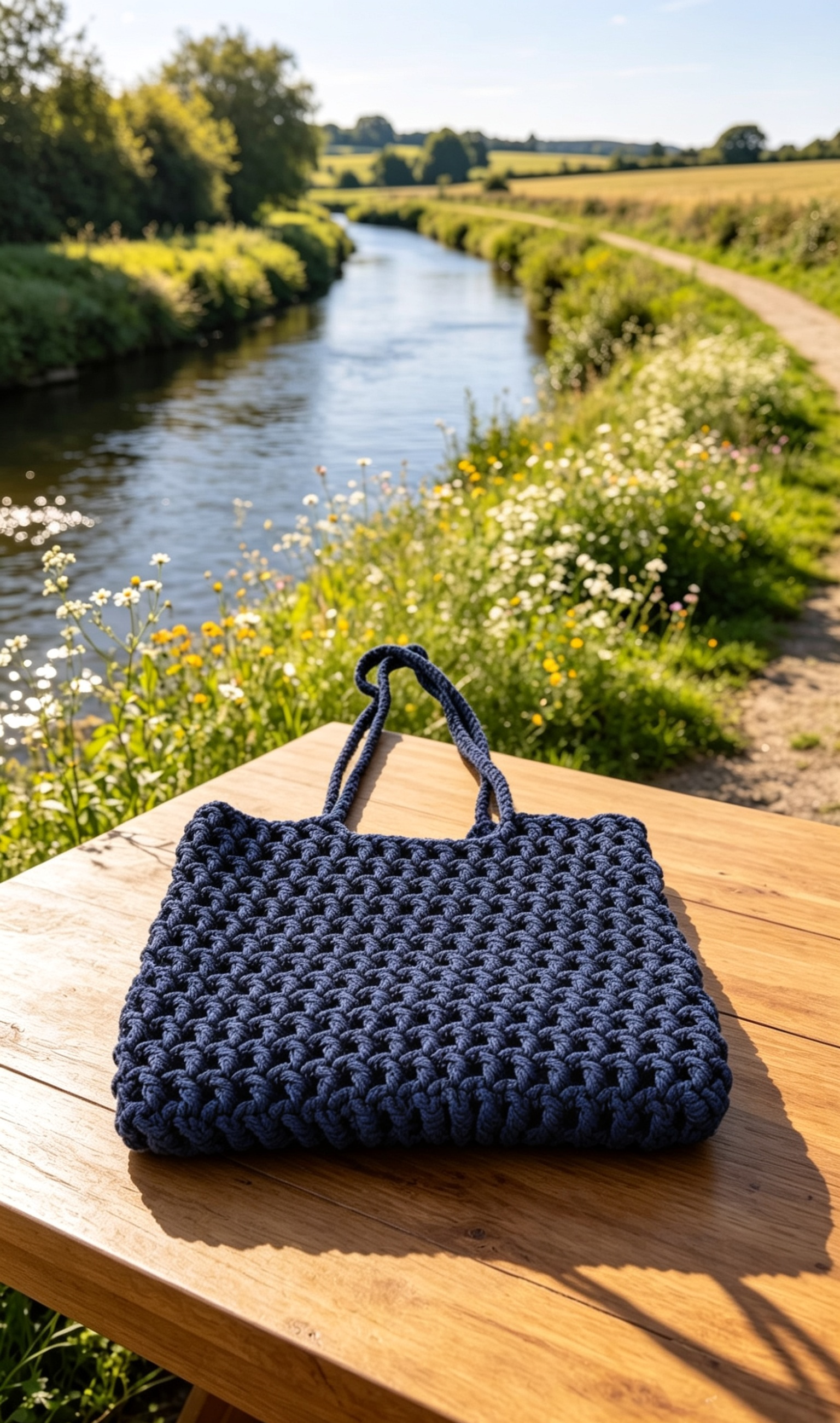 Handmade Black Crochet Tote Bag