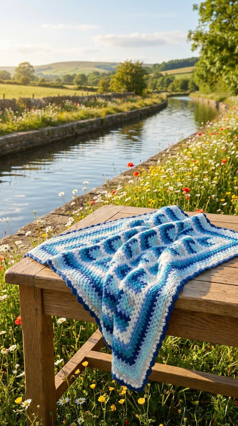 Hand Crocheted Blue Gradient Square Blanket