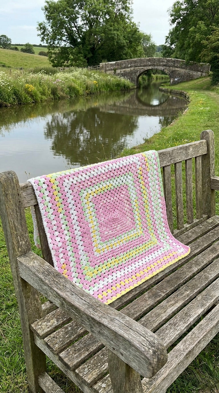 Hand Crocheted Pastel Rainbow Square Blanket