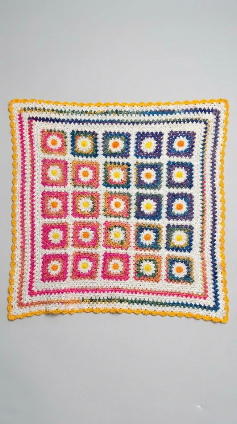 Hand Crocheted Daisy Granny Square Blanket