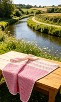 Soft Pink & White Striped Crochet Blanket – 3ft x 2ft