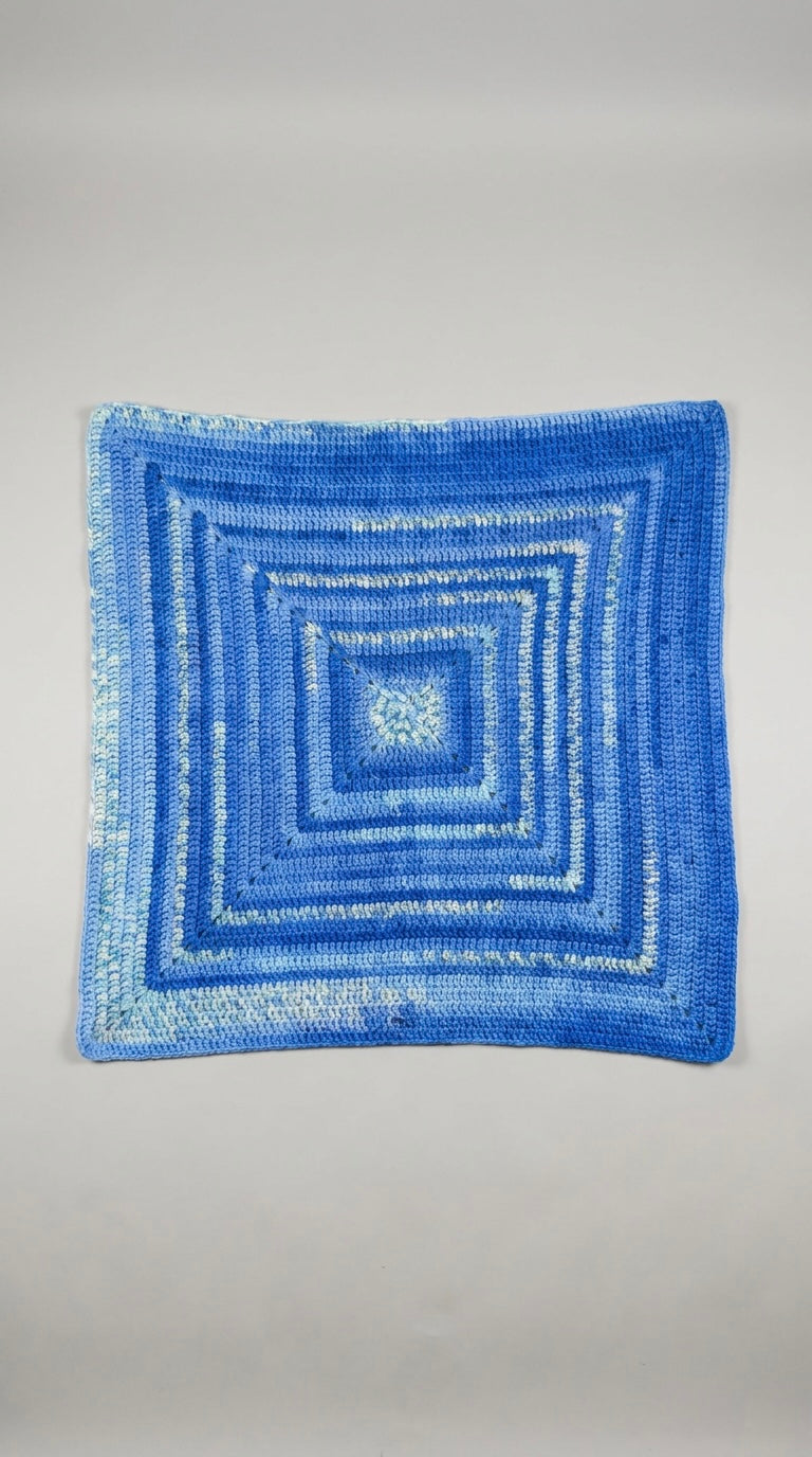 Hand Crocheted Blue Ombré Square Blanket