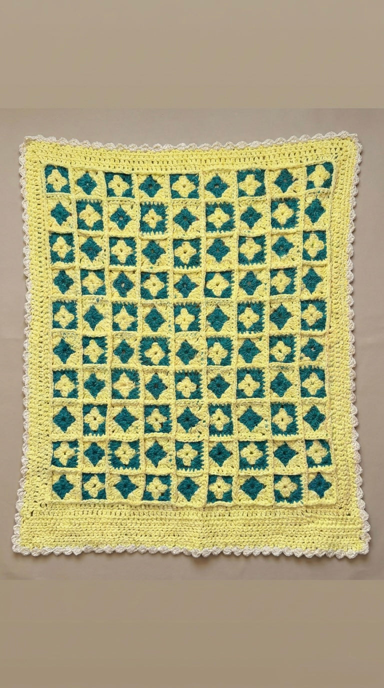 Hand Crocheted Retro Checkerboard Blanket