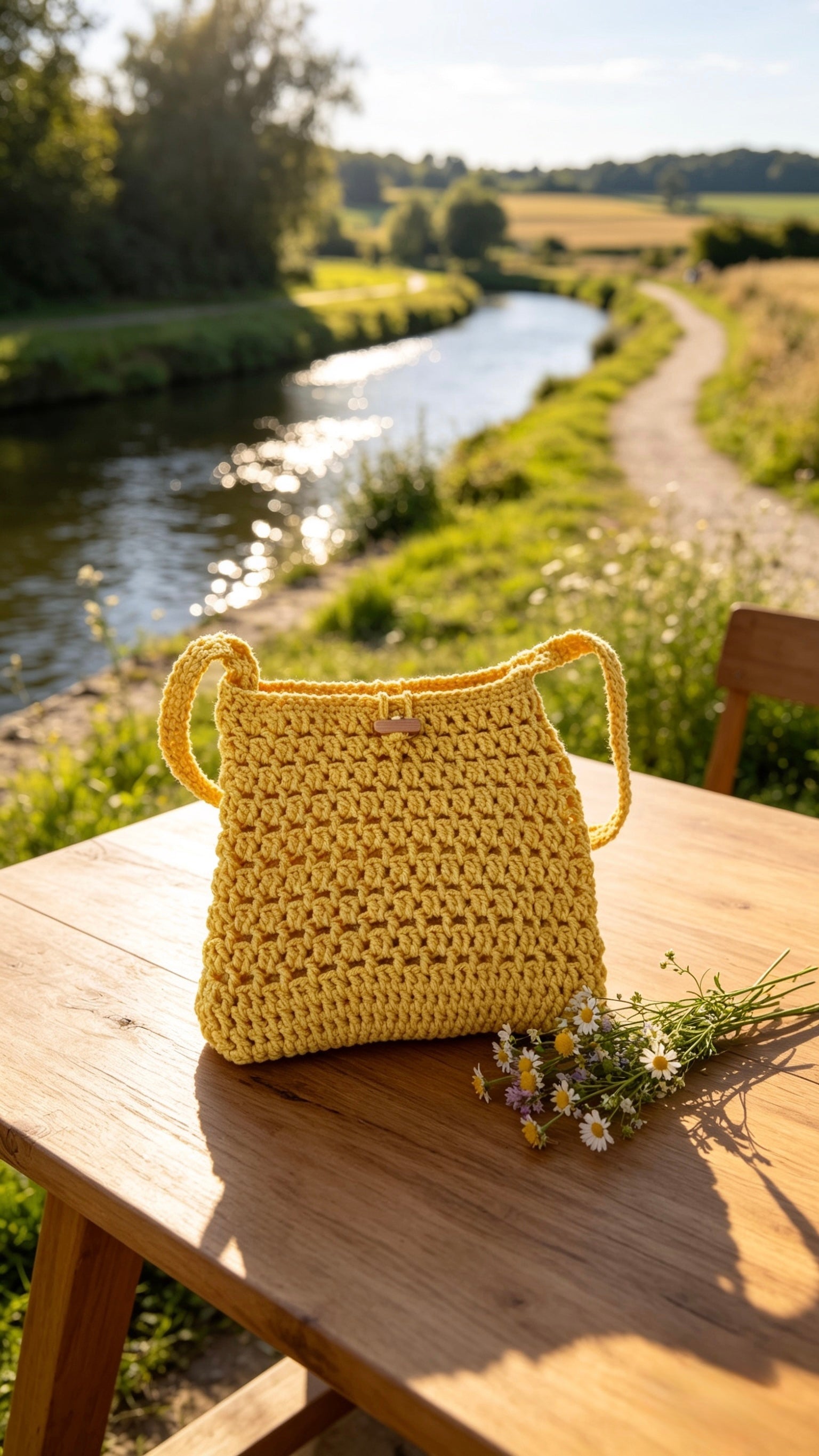 Mustard Yellow Crochet Crossbody Bag