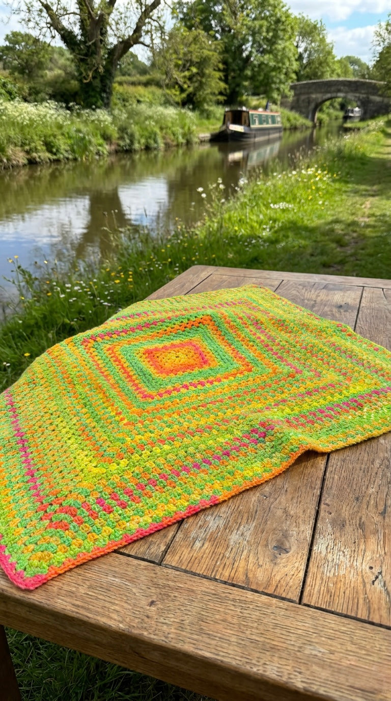 Hand Crocheted Rainbow Square Blanket