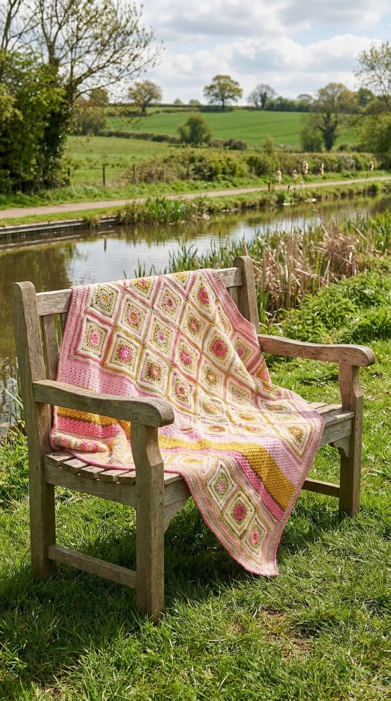 Hand Crocheted Patchwork & Stripe Blanket