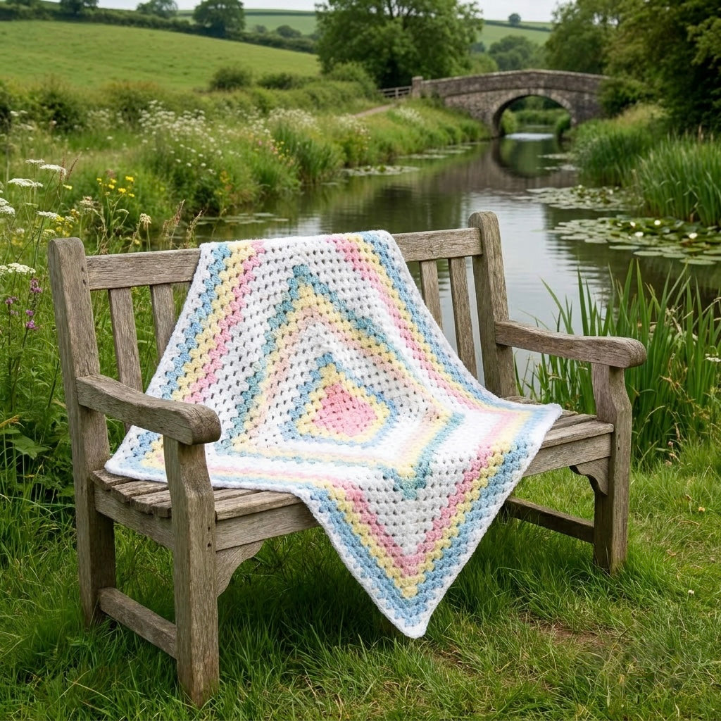 Hand Crocheted Pastel Concentric Square Blanket
