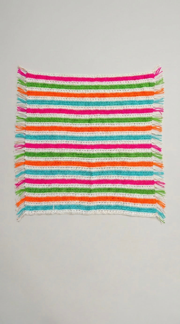 Hand Crocheted Bright Stripe Blanket with Tassels