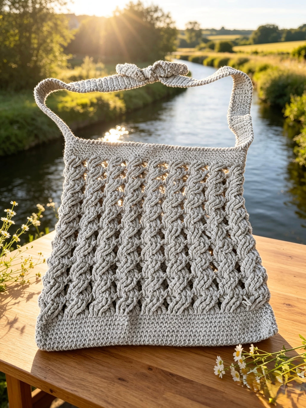 Light Grey Textured Crochet Bag