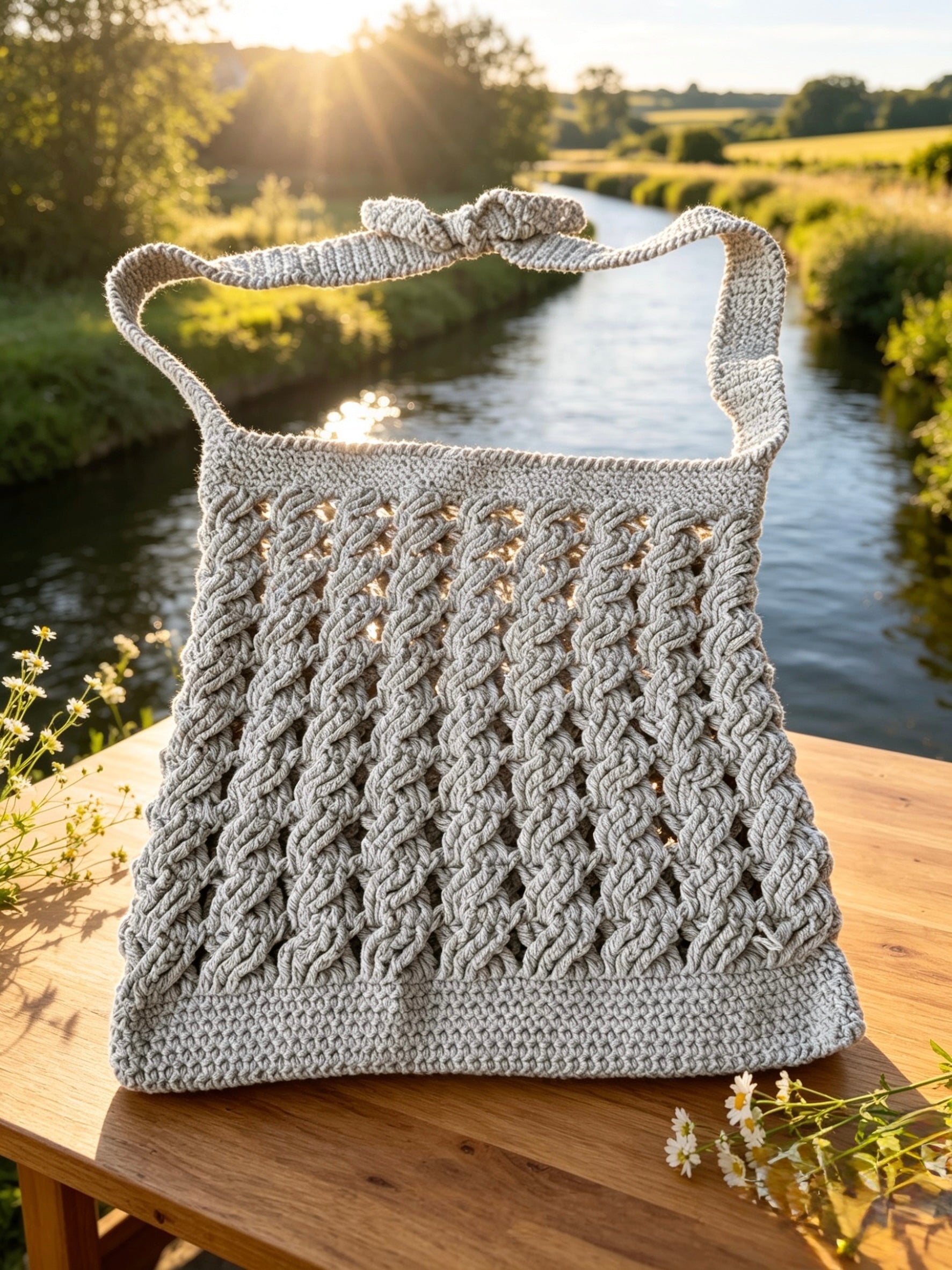 Light Grey Textured Crochet Bag