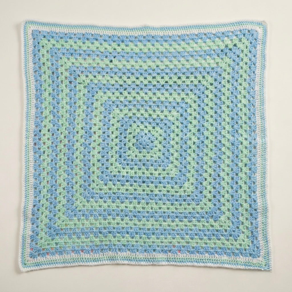 Hand Crocheted Pastel Blue & Green Square Blanket