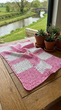 Hand Crocheted Pink & White Block Blanket